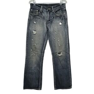 FLYPAPER Jeans Men Dark Wash Distressed White Stitching Bootcut Denim‎ W30 L32